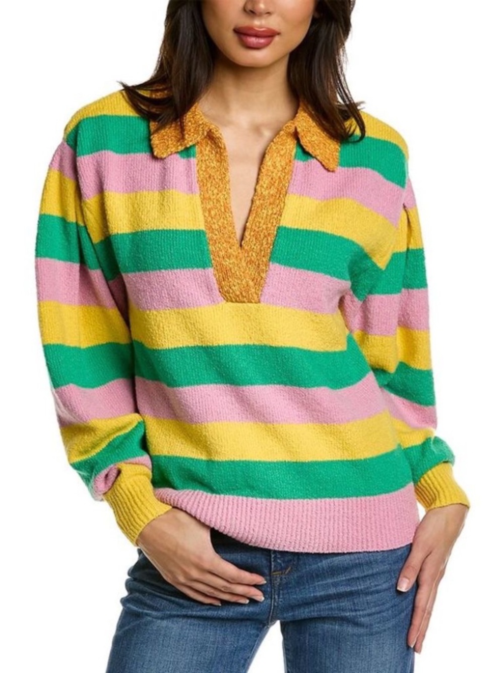 Tanya Taylor Avika Ceylon Multi Stripe Rugby Knit Sweater Large